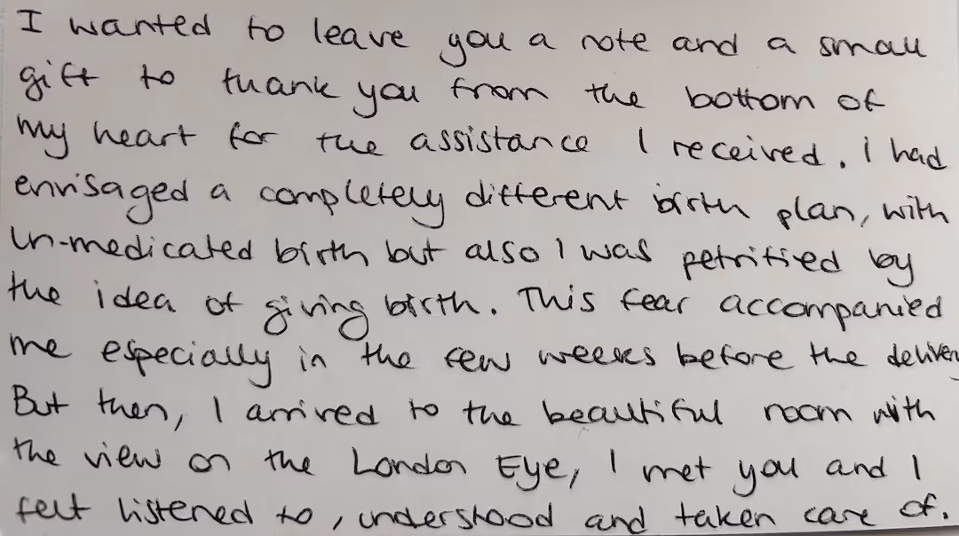 Handwritten testimonial card